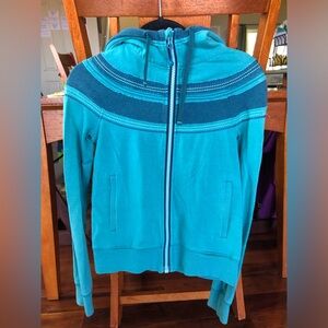 Vintage Lululemon Teal Zip Hoodie Size 4 – Hair-Tie Zipper Pull, Rare Fuzzy Logo